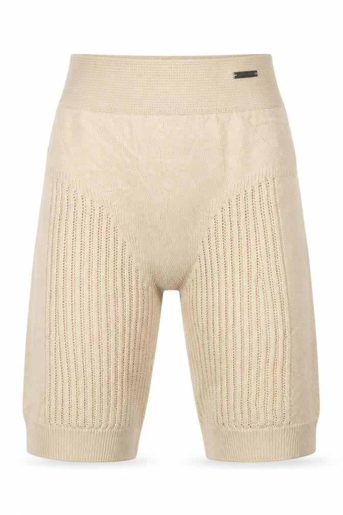 Manière De Voir Women Beige M High Waist Knit Biker Shorts Logo