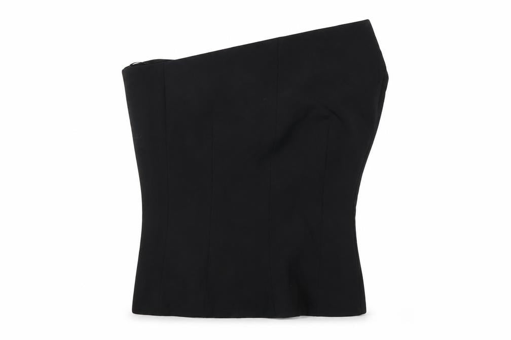 Zara Women Black M One Shoulder Wool Blend Lined Asymmetric Top