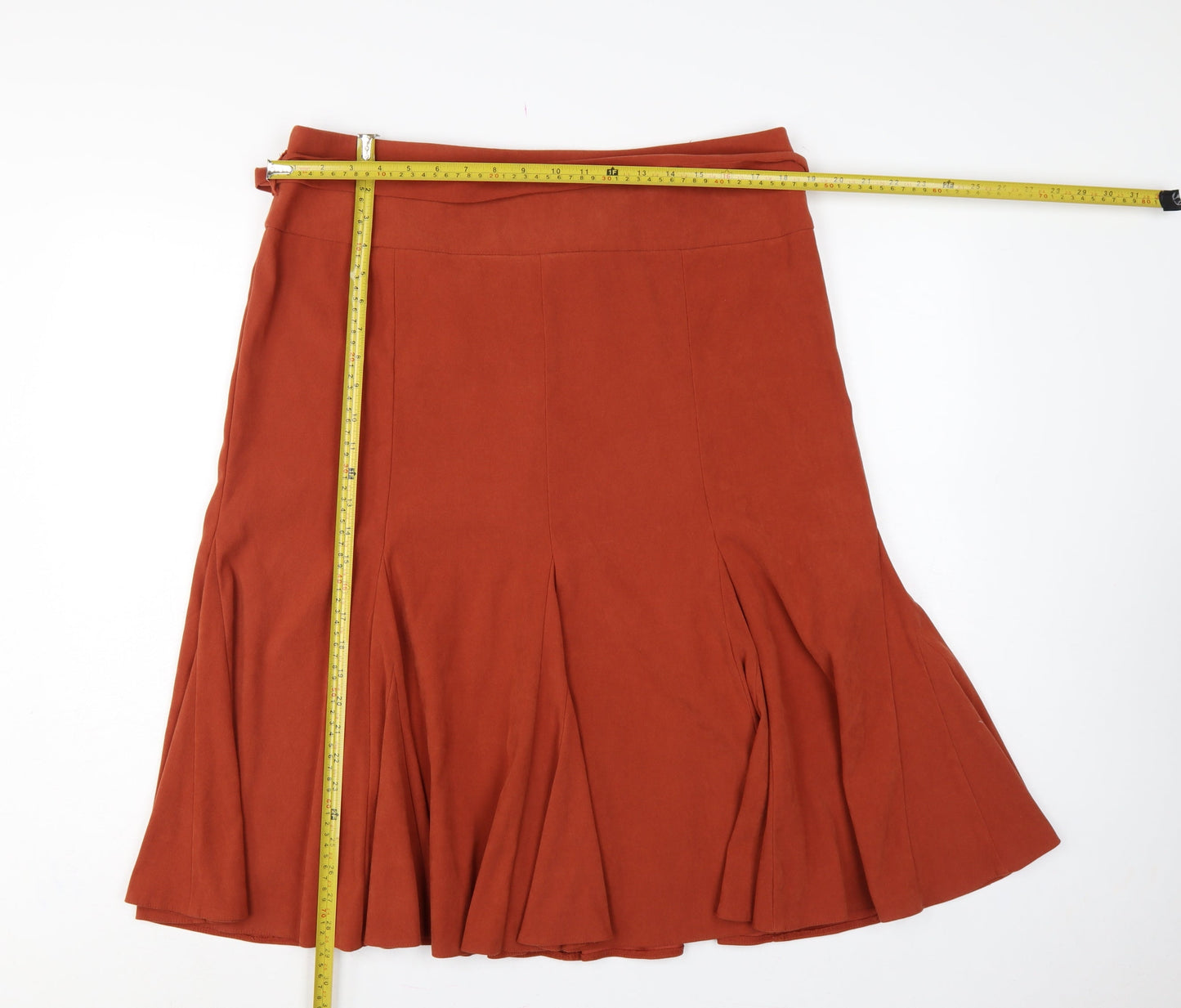 Bhs Women’s Orange UK 16 Flared Knee Length Pleated Tie Waist Skirt
