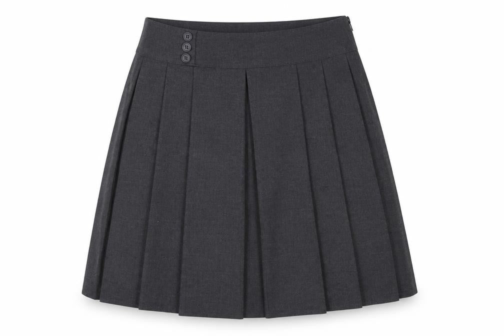 M&S Girls Grey School Pleated Skirt 15-16 Years Button Front NWT