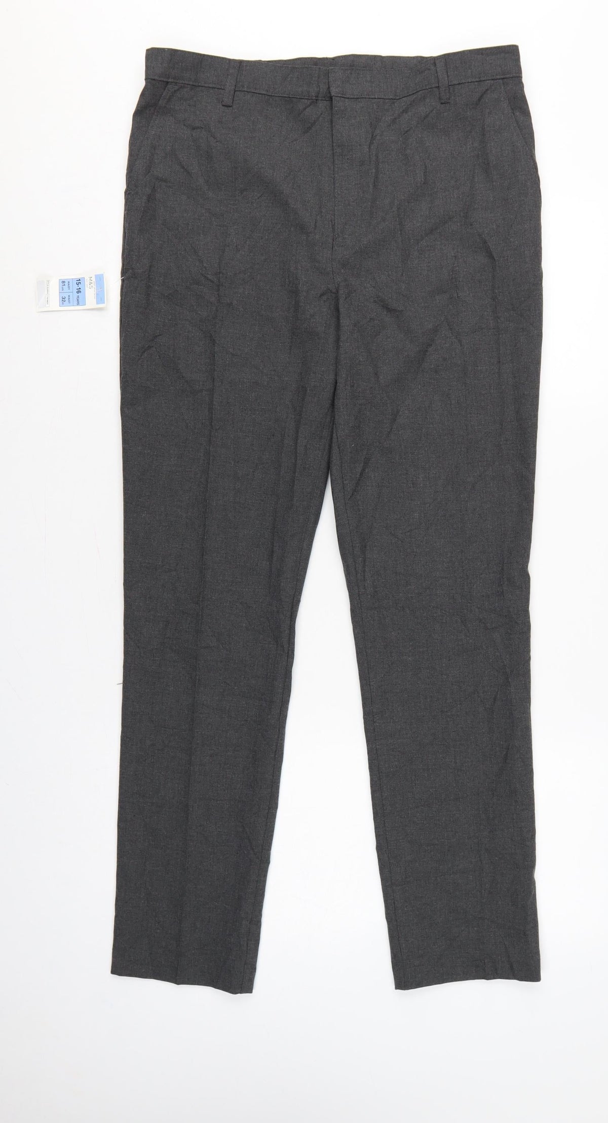 Marks & Spencer Boys Grey School Uniform Trousers 15-16 Years 32in Waist