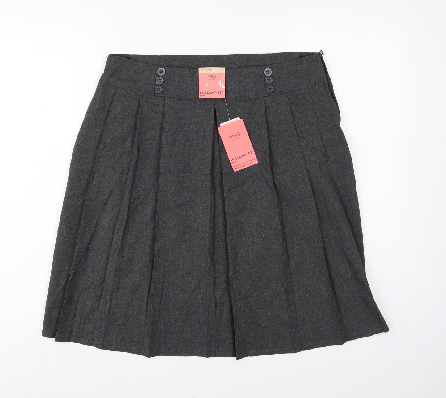 Marks & Spencer Girls Grey 16 Years Pleated Regular Fit School Skirt NWT