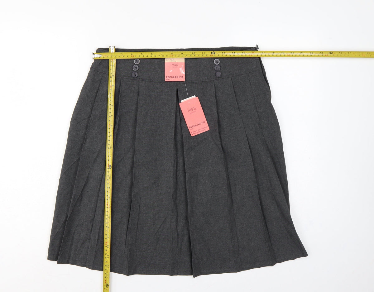Marks & Spencer Girls Grey 16 Years Pleated Regular Fit School Skirt NWT