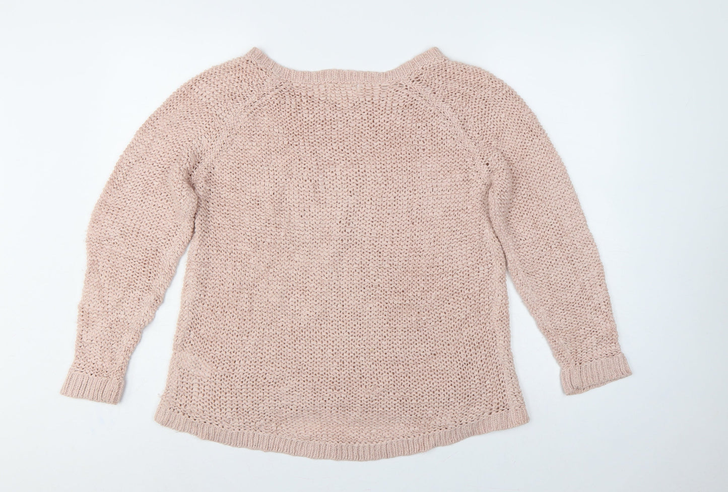 Next Women Pink UK 14 Open Knit Crew Neck Raglan Jumper