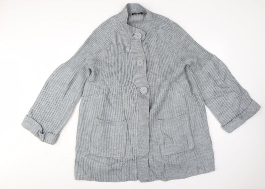 Bm Women Grey XL Rib Knit Button Cardigan with Pockets