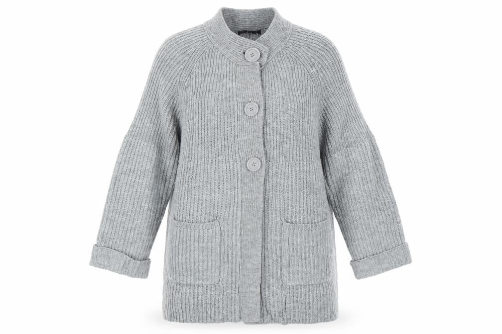 Bonmarché Women Grey XL Rib Knit Button Cardigan with Pockets