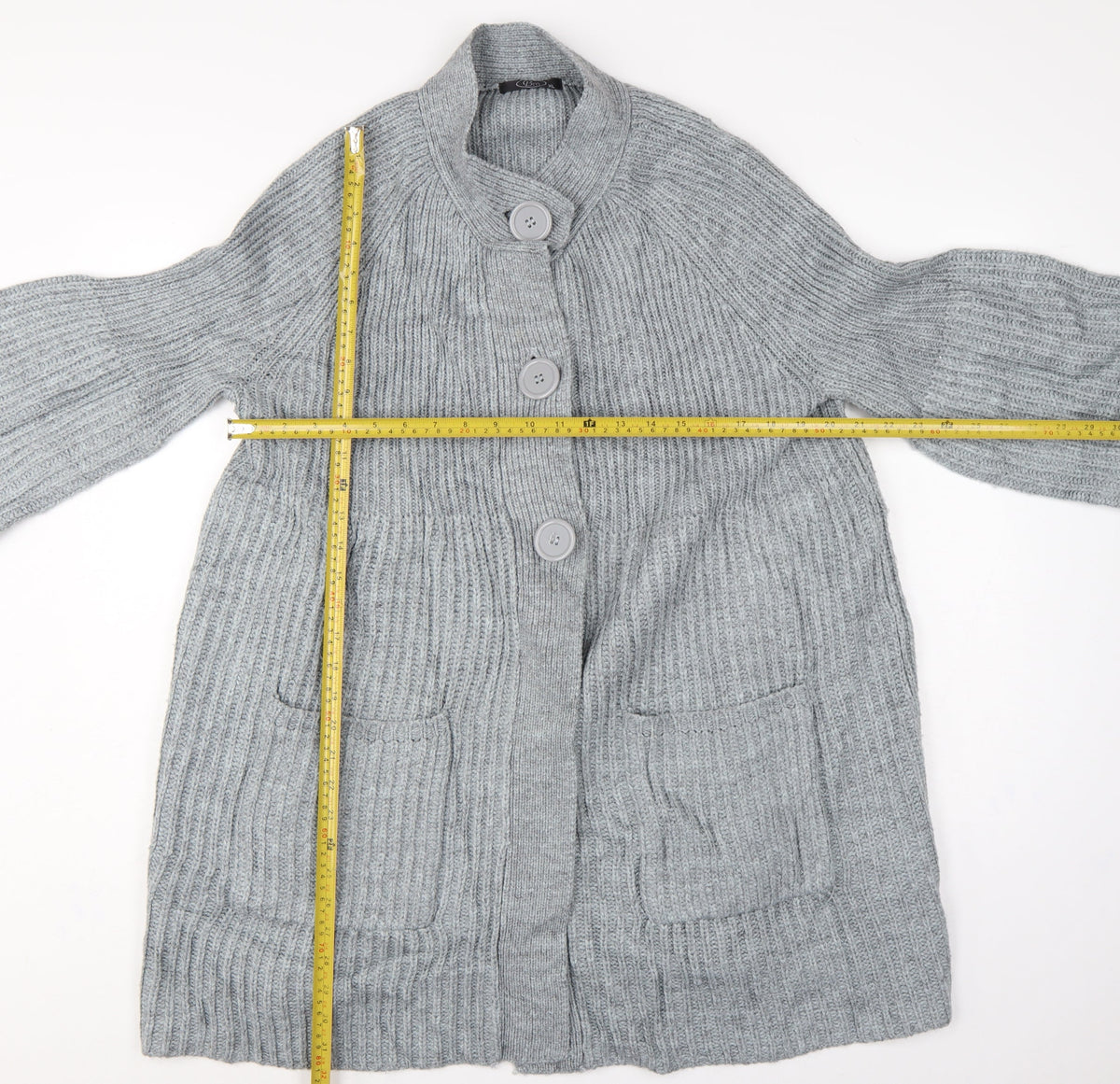 Bonmarché Women Grey XL Rib Knit Button Cardigan with Pockets