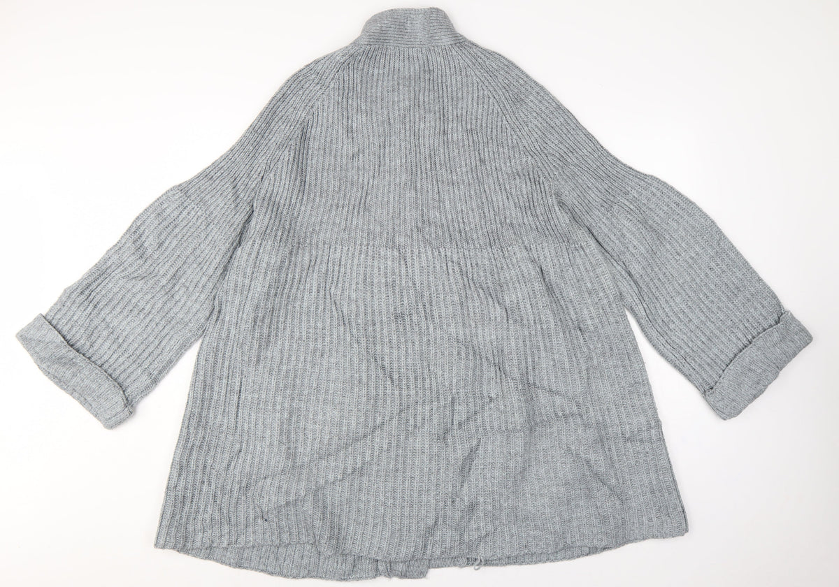 Bonmarché Women Grey XL Rib Knit Button Cardigan with Pockets