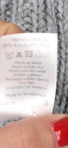Bonmarché Women Grey XL Rib Knit Button Cardigan with Pockets
