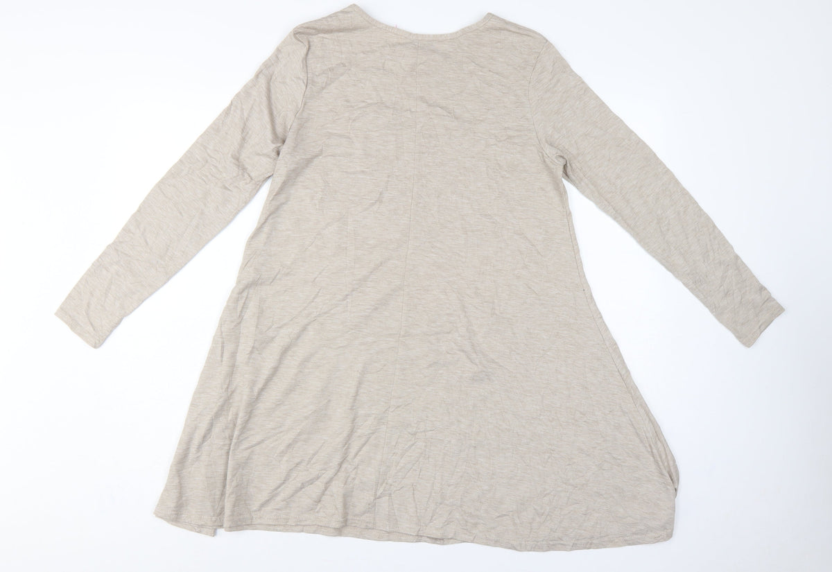 Grape London Women’s Beige L Swing Jersey Dress Long Sleeve