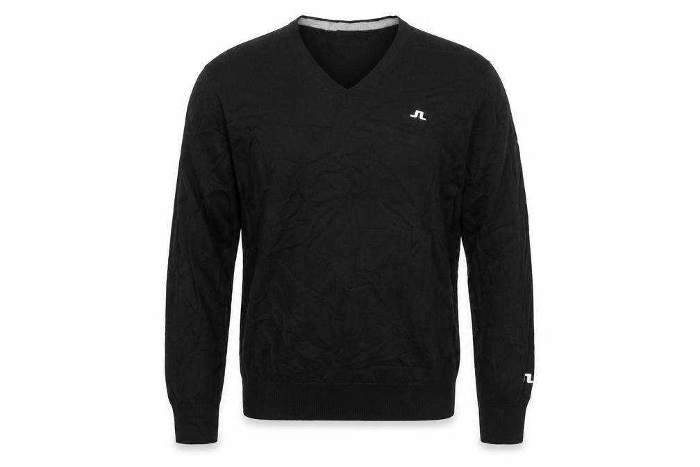 J.Lindeberg Men’s Black Merino Wool V-Neck Golf Jumper Large