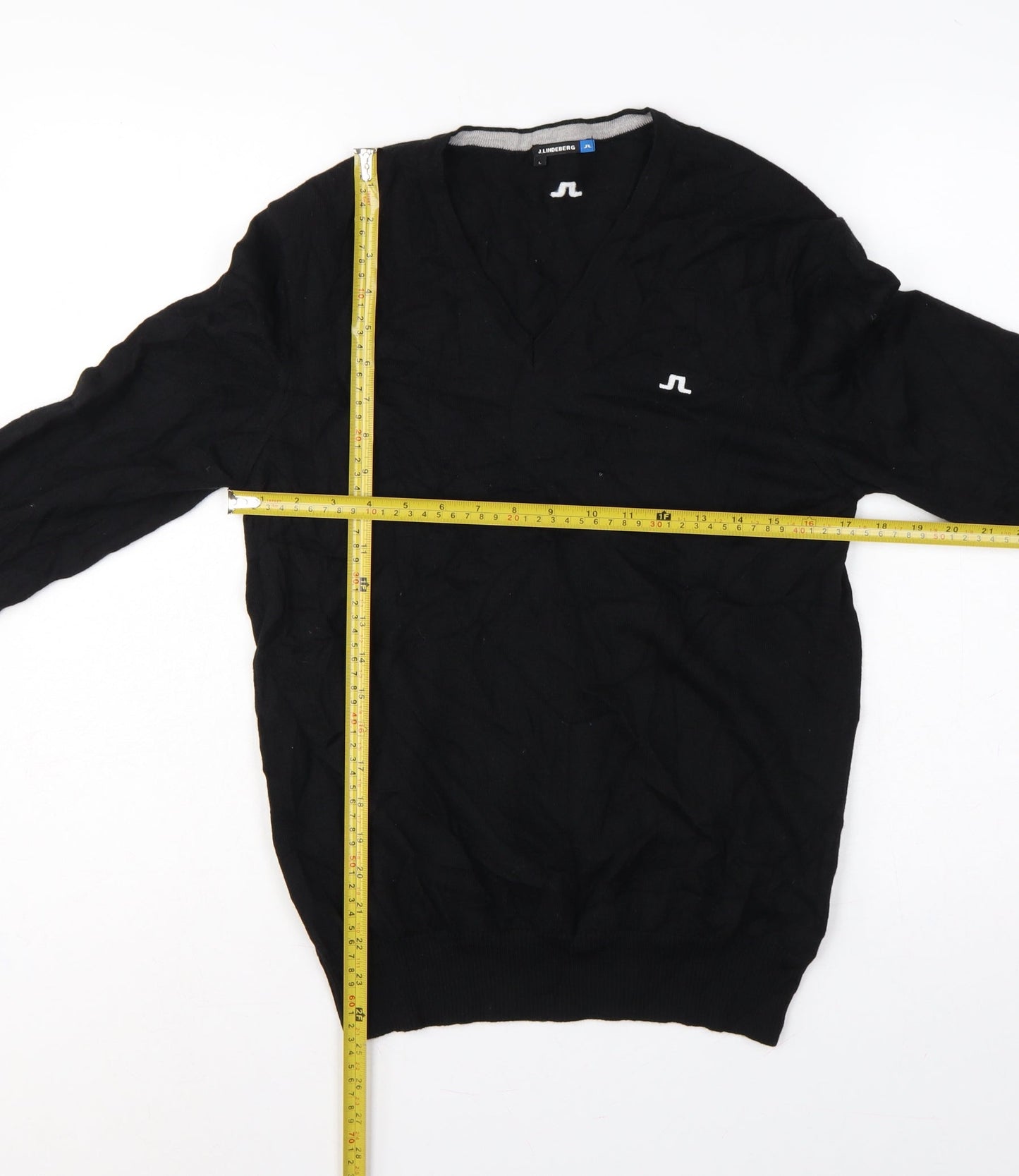 J.Lindeberg Men’s Black Merino Wool V-Neck Golf Jumper Large