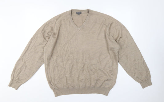 Wolsey Men’s Beige L V-Neck Linen Cotton Knit Pullover Jumper