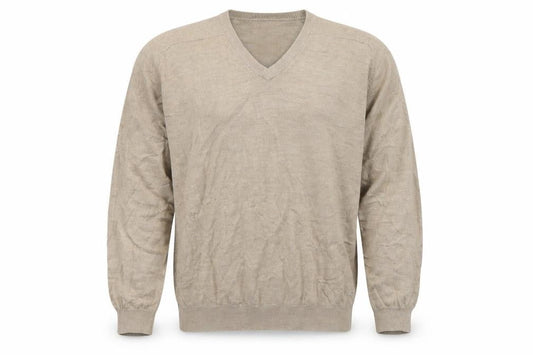 Wolsey Men’s Beige L V-Neck Linen Cotton Knit Pullover Jumper
