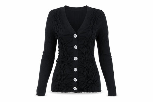 After Six Women’s Black Size 2 V-Neck Ruffle Rhinestone Cardigan