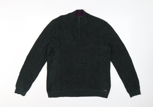 Ted Baker Men's Green L Half Zip High Neck Knit Jumper