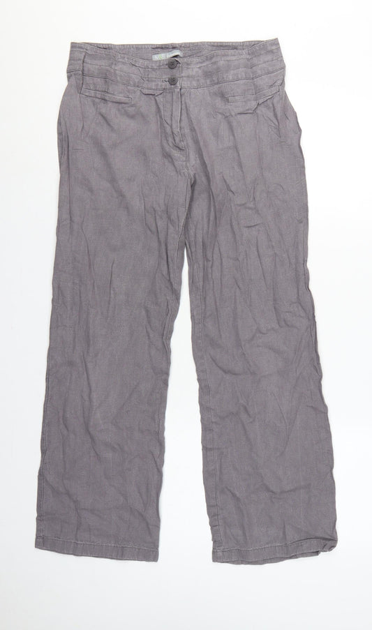 Marks and Spencer Women Grey UK 12 Linen Blend Wide-Leg Trousers