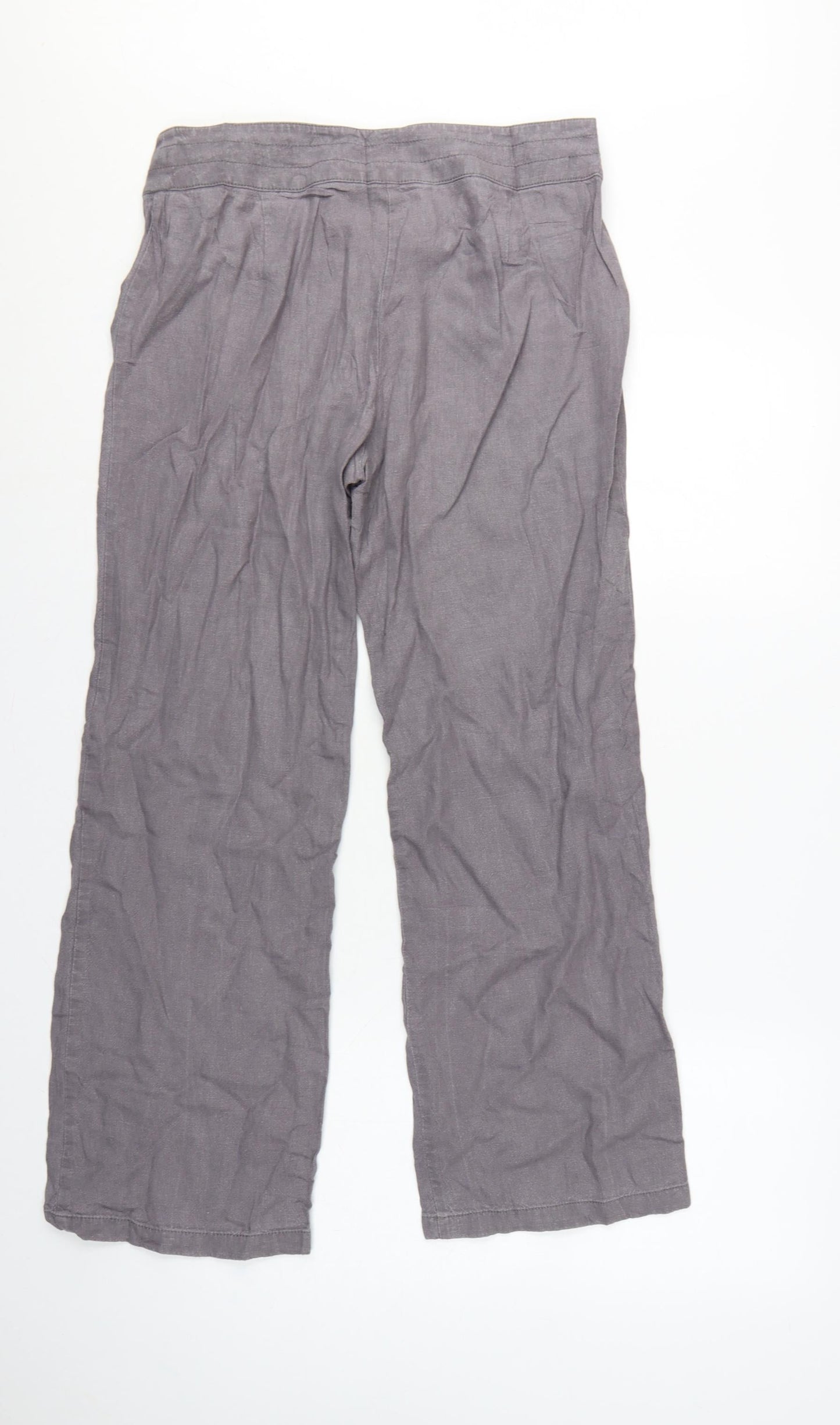 Marks and Spencer Women Grey UK 12 Linen Blend Wide-Leg Trousers