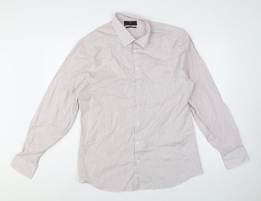 Marks and Spencer Men’s White Pink Stripe Slim Fit Shirt 17 Long Sleeve