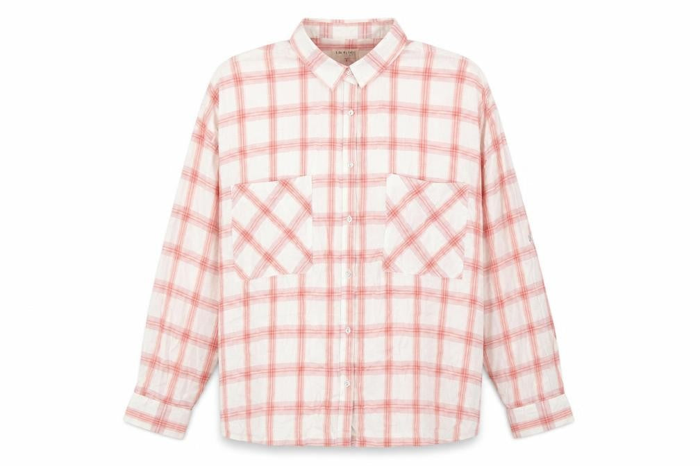 Marks & Spencer Women Pink Check Cotton Blend Button-Up Shirt UK 14