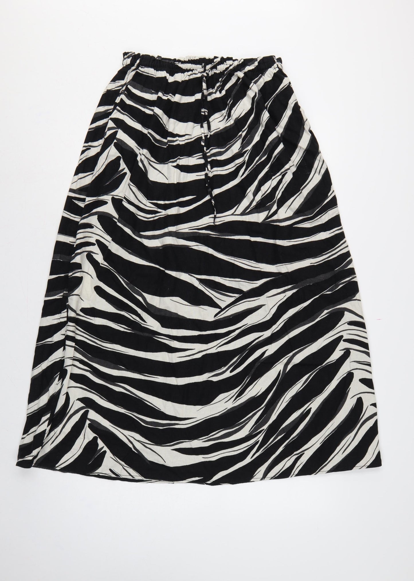H&M Women Black Zebra Print Linen Blend Midi A-Line Skirt Size S