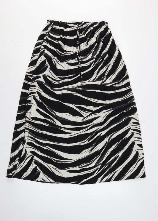 H&M Women Black Zebra Print Linen Blend Midi A-Line Skirt Size S