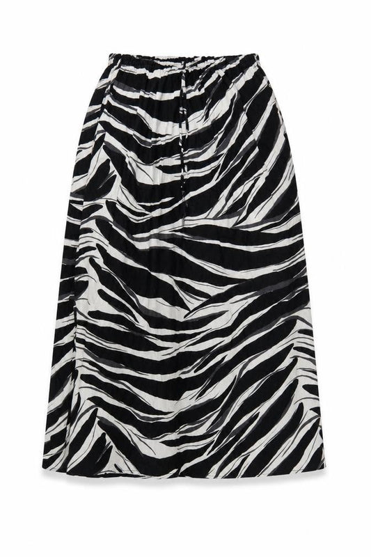 H&M Women Black Zebra Print Linen Blend Midi A-Line Skirt Size S