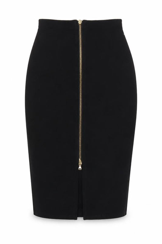 River Island Women Black UK 8 Midi Pencil Skirt Gold Zip Stretch