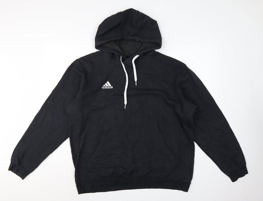 Adidas Men’s Black XL Pullover Hoodie Logo Fleece Kangaroo Pocket