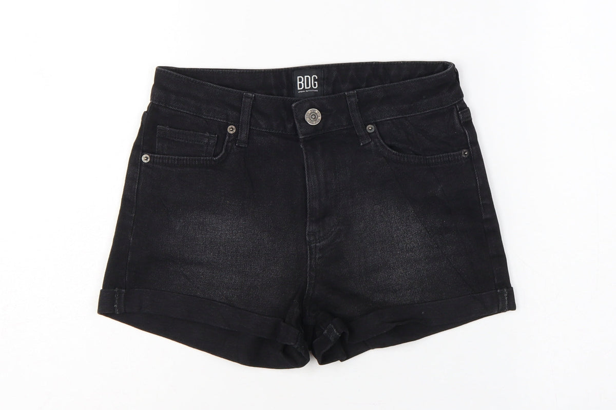 Additional front view of BDG Urban Outfitters Women Black UK 8 W26 High Rise Cuffed Denim Shorts