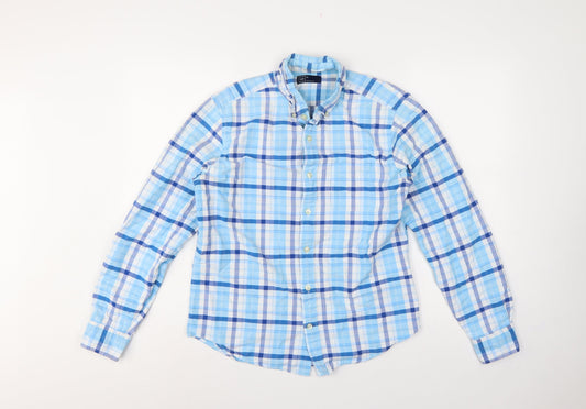 GAP Mens Blue Check Button Down Long Sleeve Cotton Shirt XS