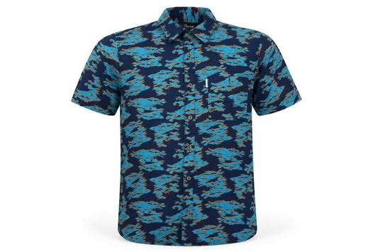 Penfield Men’s Blue Small Geometric Cotton Short Sleeve Button-Up Shirt