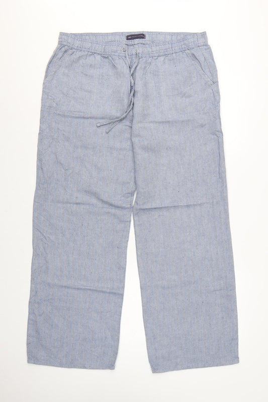 Marks and Spencer Women Blue UK 16 Linen Chambray Drawstring Trousers