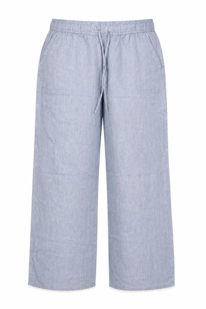 Marks & Spencer Women Blue UK 16 Linen Chambray Drawstring Trousers