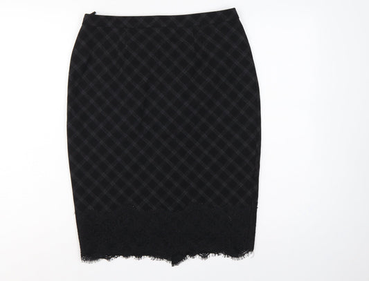 Marks and Spencer Women Black Check Lace Pencil Skirt UK 12