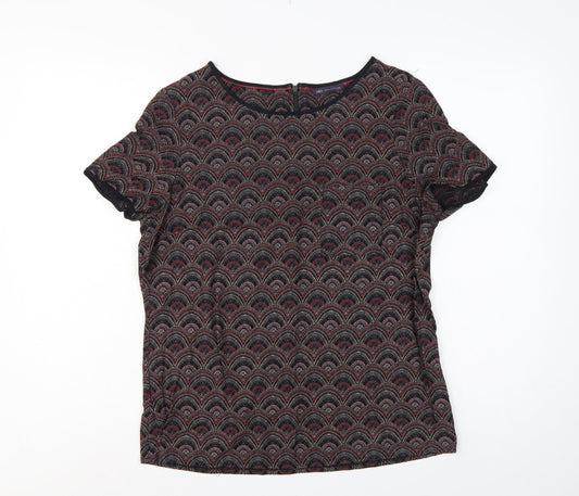 Marks and Spencer Women Black Geometric Viscose Blouse UK 12 Short Sleeve