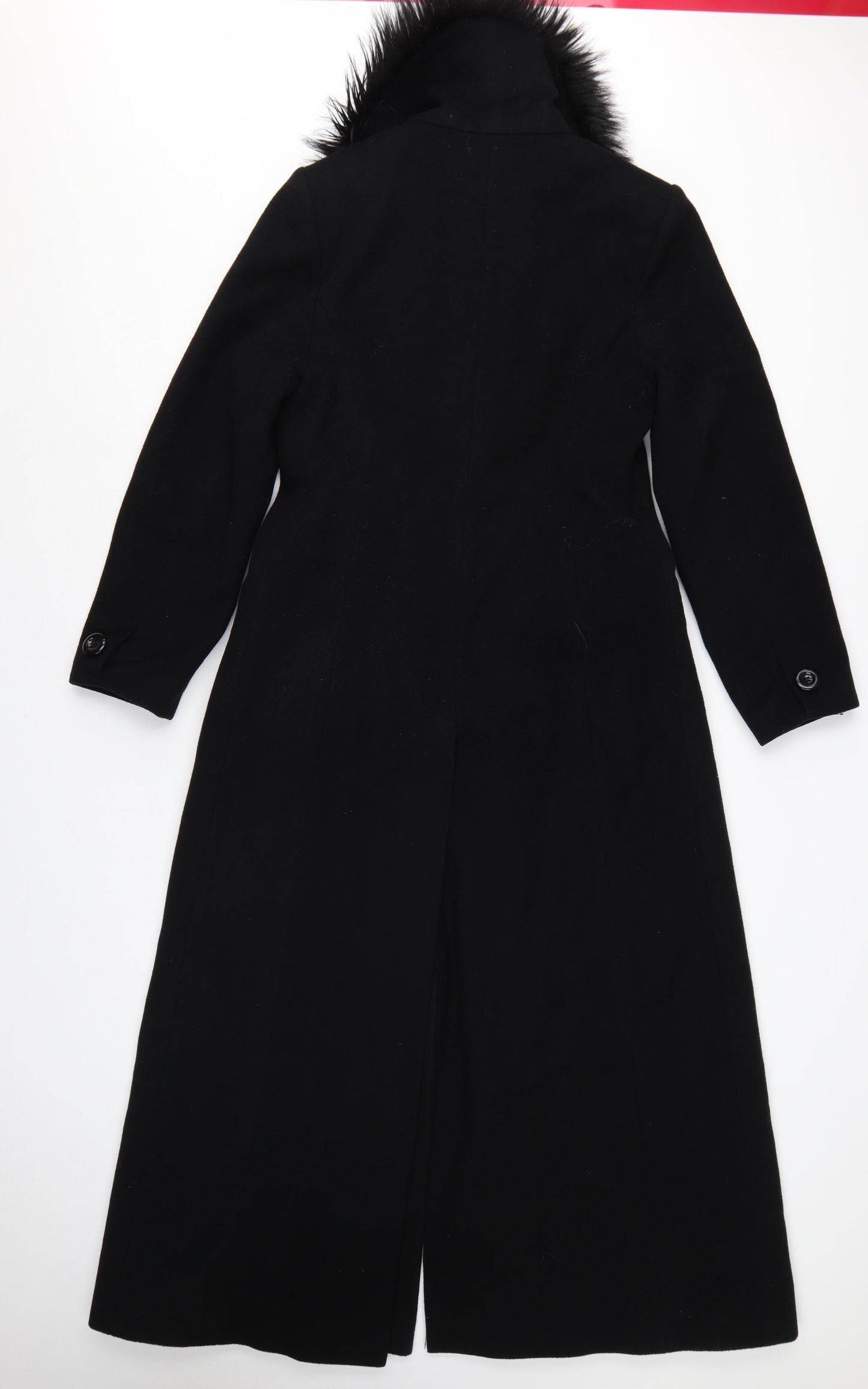 C&A Yessica Women Black UK 12 Long Wool Cashmere Fur Trim Overcoat