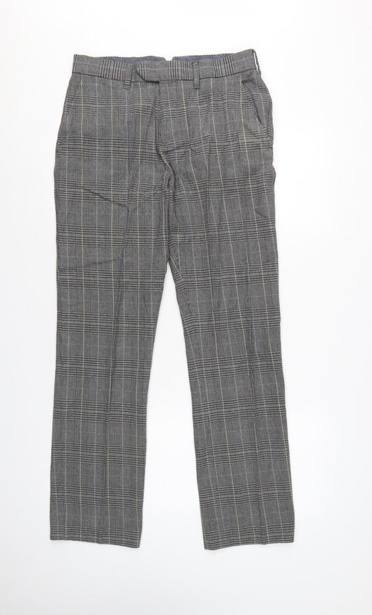 White Stuff Men's Grey Check Cotton Trousers Size 30 Regular Tapered