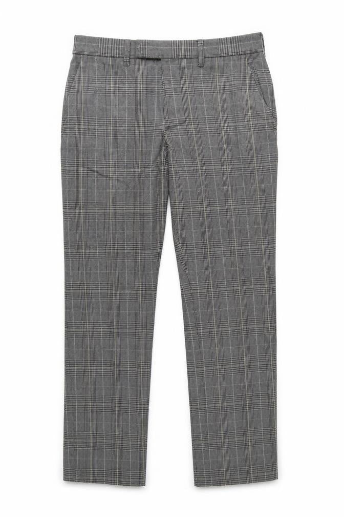 White Stuff Men's Grey Check Cotton Trousers Size 30 Regular Tapered