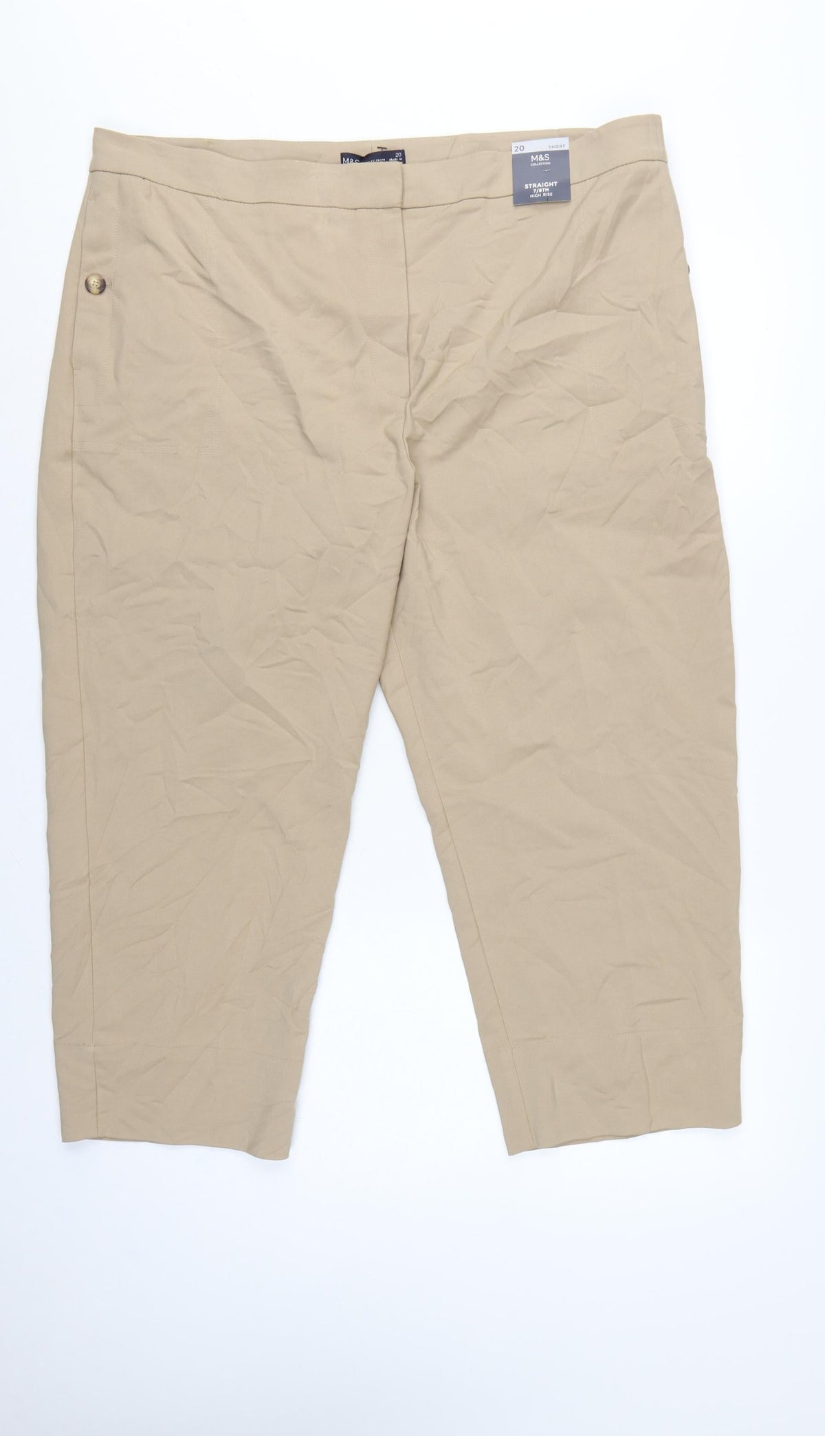 Marks & Spencer Women Beige Size 20 High Rise Straight 7/8 Cropped Trousers