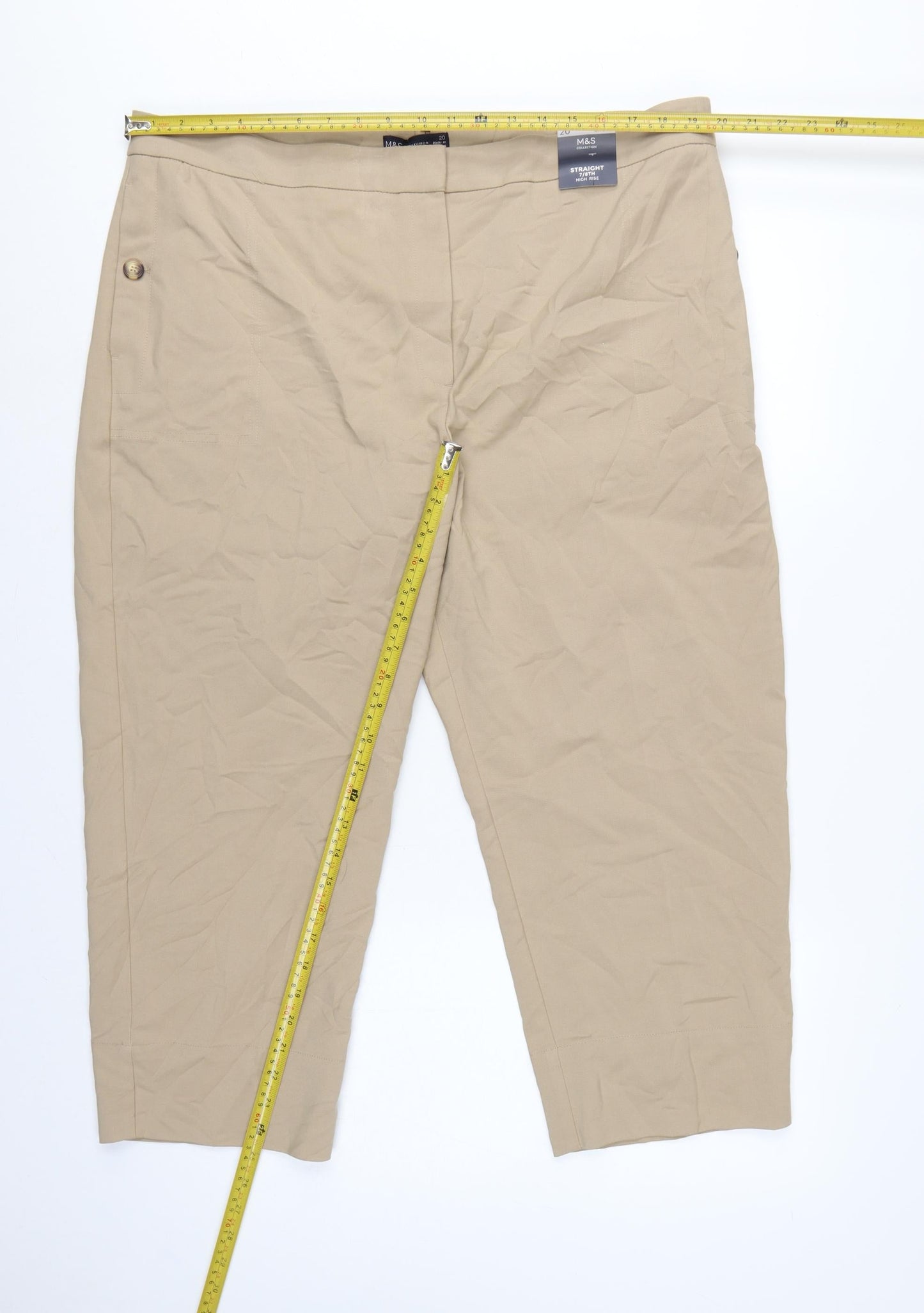 Marks & Spencer Women Beige Size 20 High Rise Straight 7/8 Cropped Trousers