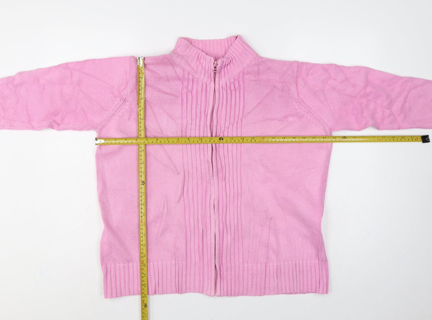 EWM Women Pink Size 18 Full Zip High Neck Cotton Knit Jumper