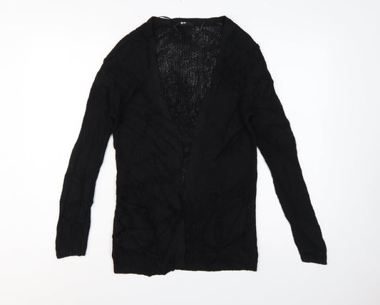 Uniqlo Women Black S Open Knit V-Neck Long Sleeve Cardigan