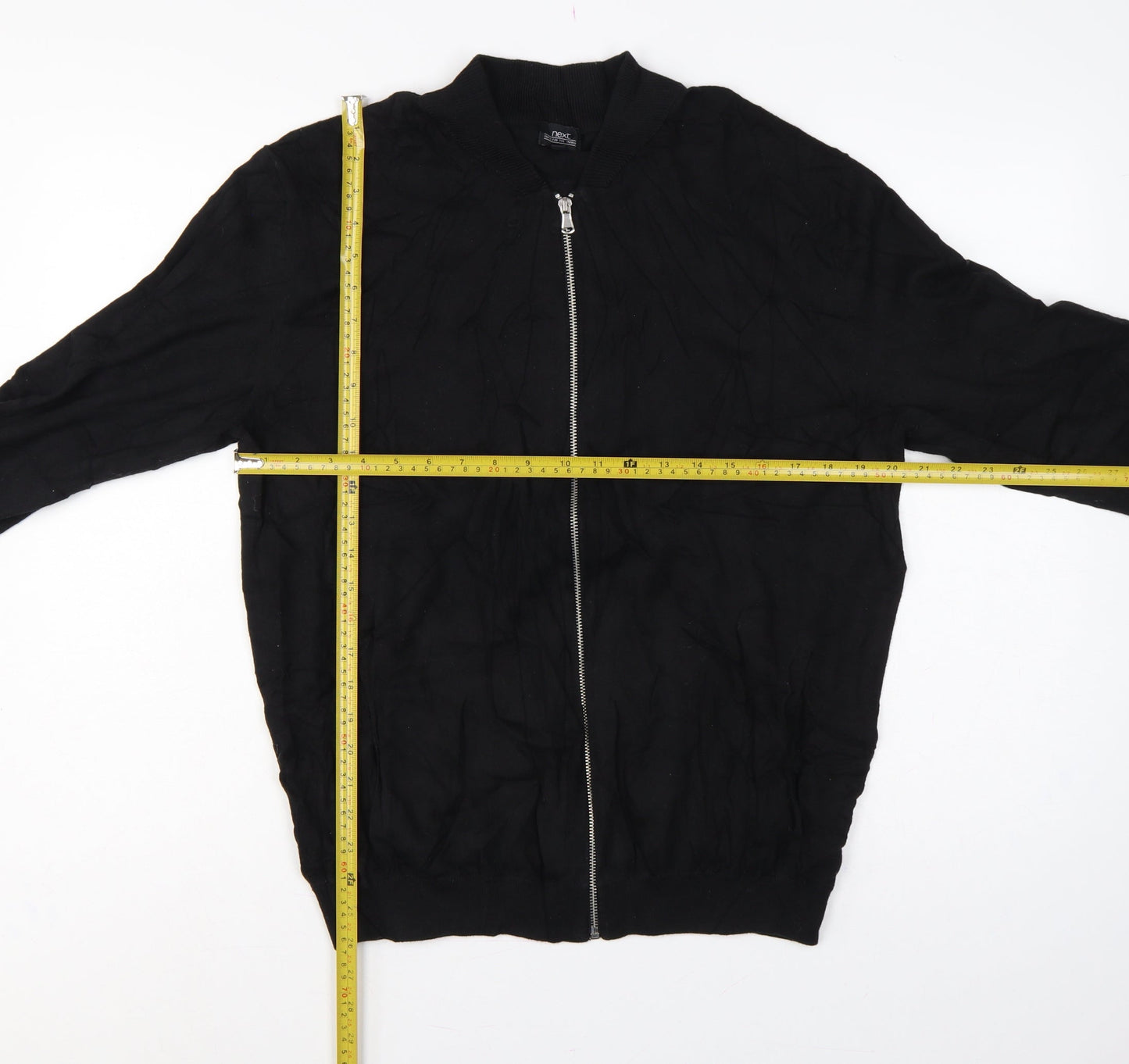 Next Men’s Black L Full Zip Cable-Knit Cotton Jumper