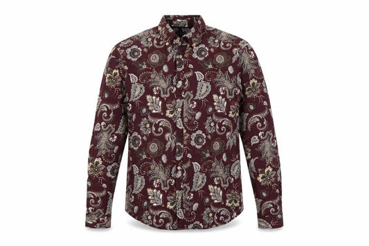 Outrage London Men's Red Paisley Stretch Cotton Slim Shirt S