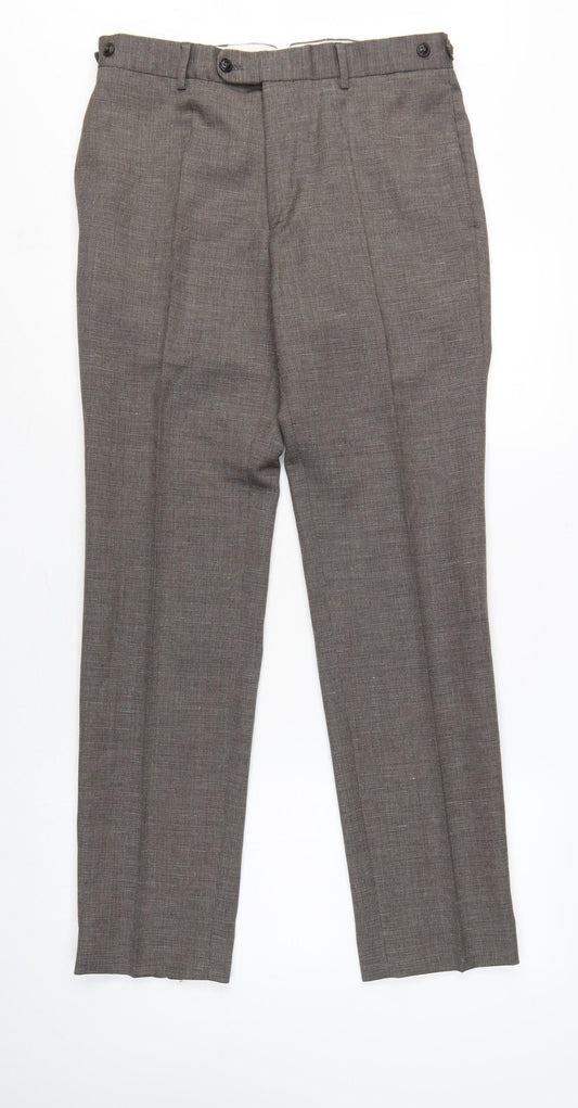 John Lewis & Co Men’s Grey 32 Wool Linen Pleated Dress Trousers