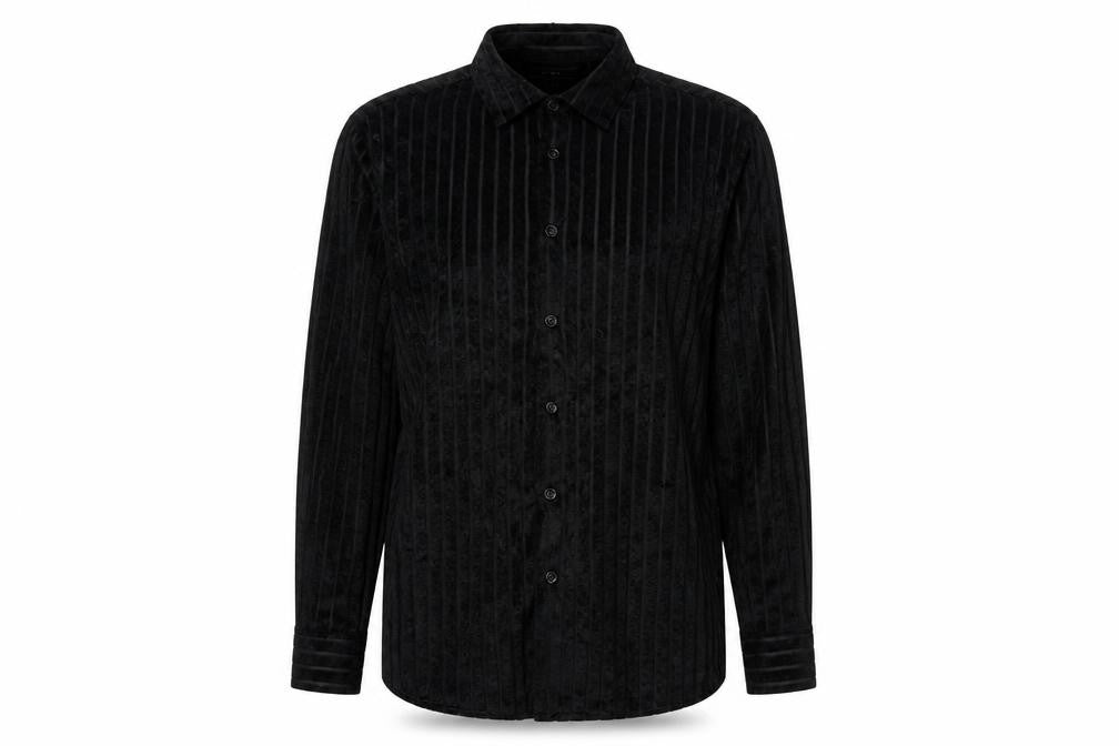 Zara Womens Black M Velvet Stripe Button-Up Shirt Regular Fit