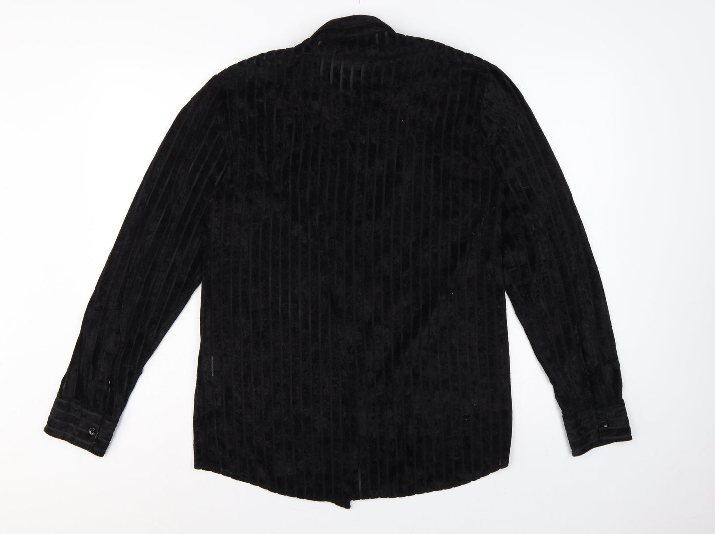 Zara Unisex Black M Velvet Stripe Button-Up Shirt Regular Fit
