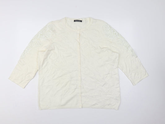Bonmarché Women’s Ivory L Lace Floral 3/4 Sleeve Cardigan