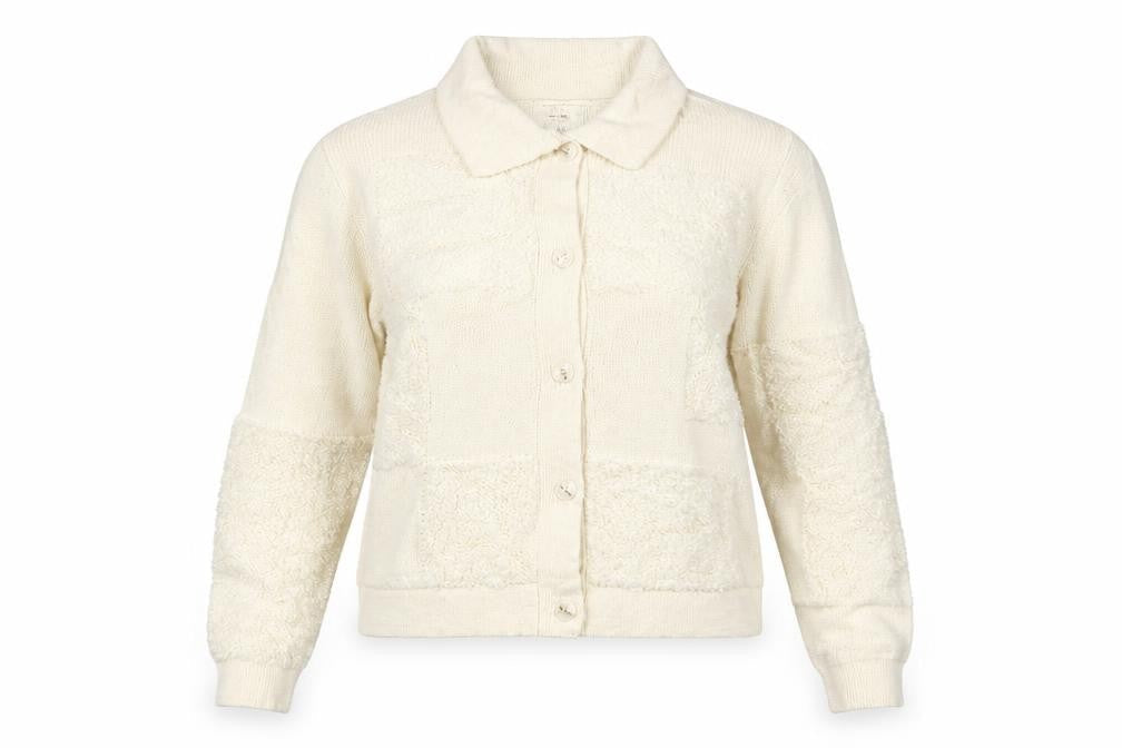 Per Una Women Ivory L Collared Button Chunky Knit Cardigan